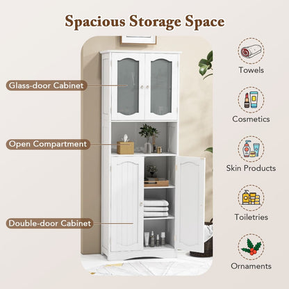 Tempered Glass Door Pantry Cabinet with 3-Position Adjustable Shelves