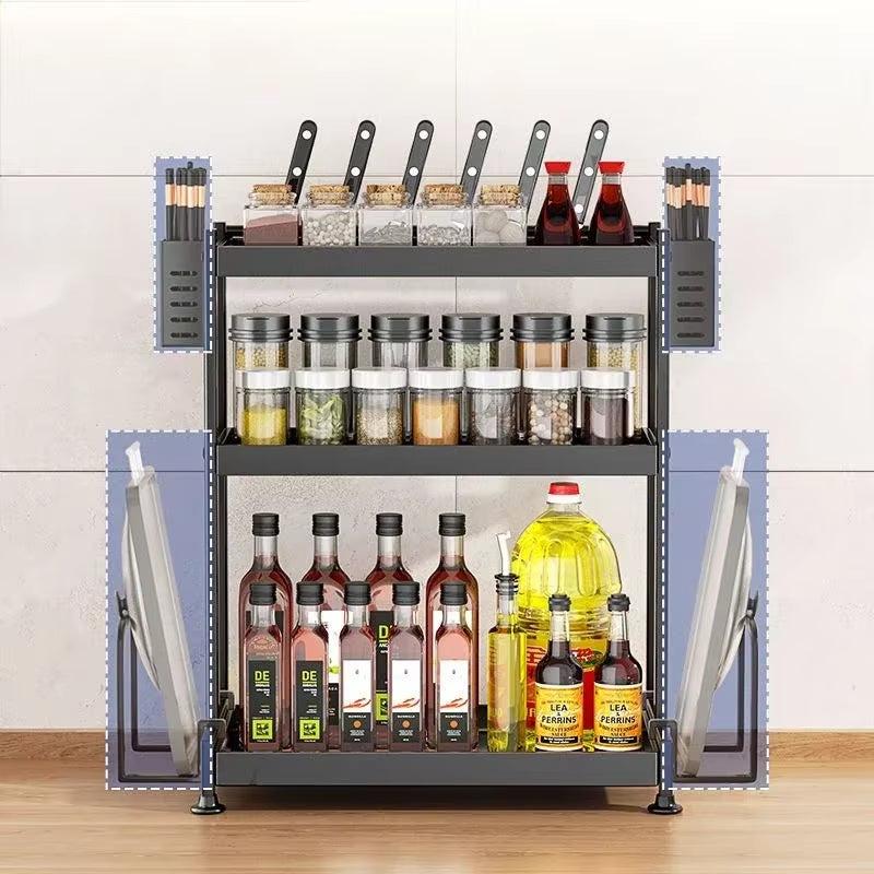 SpiceCraft™ Multi-Layer Kitchen Organizer – Countertop Seasoning Rack with Knife, Chopstick & Dish HolderKitchen Seasoning Rack Storage Rack Multi-Layer Dish Seasoning Rack Chopstick Knife Holder Countertop Multi-Functional Seasoning