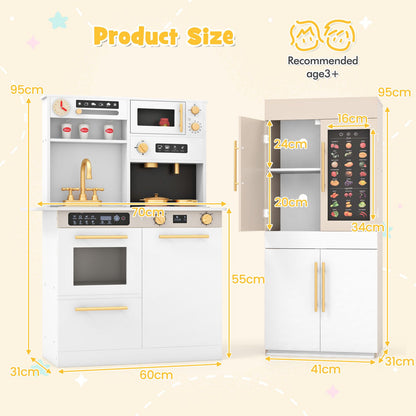 2 Pieces Kids Kitchen Playset Play Kitchen Refrigerator Combination