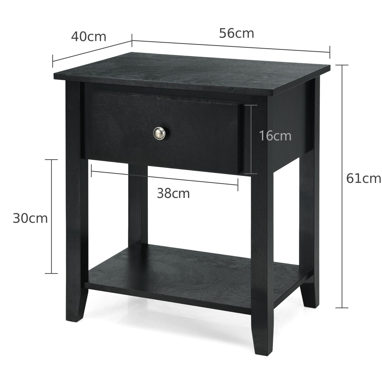 Accent Table Narrow Side End Table with 1 Drawer and Open Storage Shelf