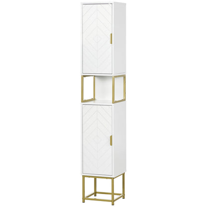 Narrow Bathroom Storage Cabinet with Open Shelf, Adjustable Shelf, 2 Cupboards