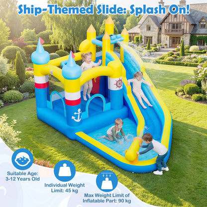 Inflatable Water Slide Kids Water Park with Splash Pool Water Cannon (Without Blower)
