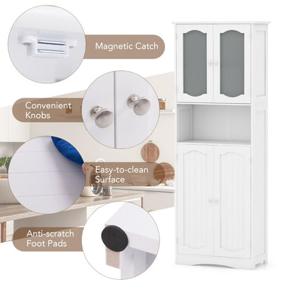 Tempered Glass Door Pantry Cabinet with 3-Position Adjustable Shelves