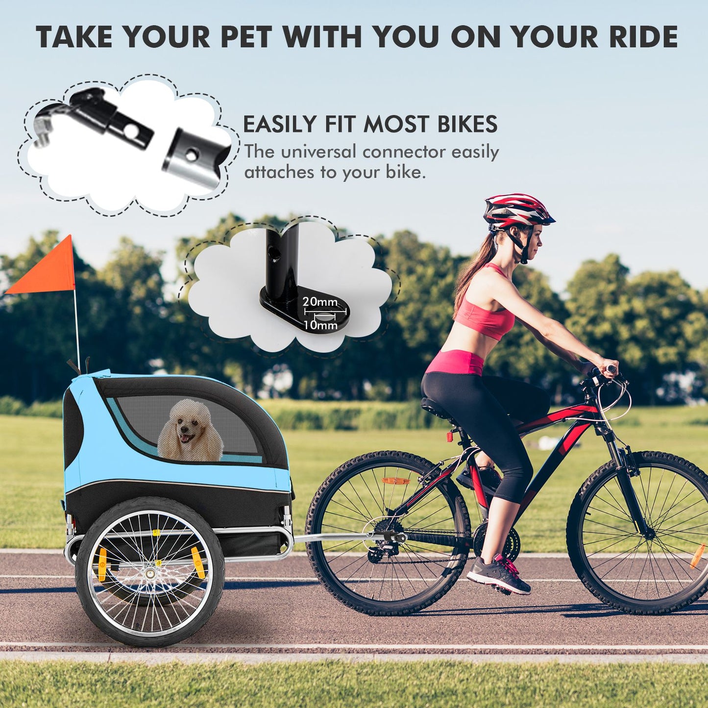Folding Pet Bike Trailer with 3 Zippered Doors and 8 Reflectors