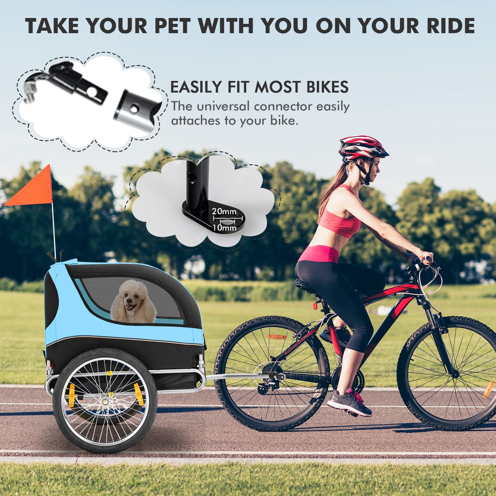 Folding Pet Bike Trailer with 3 Zippered Doors and 8 Reflectors