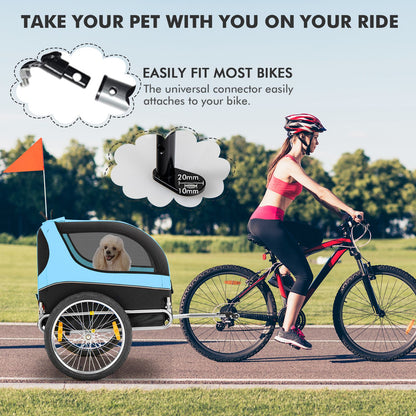 Folding Pet Bike Trailer with 3 Zippered Doors and 8 Reflectors