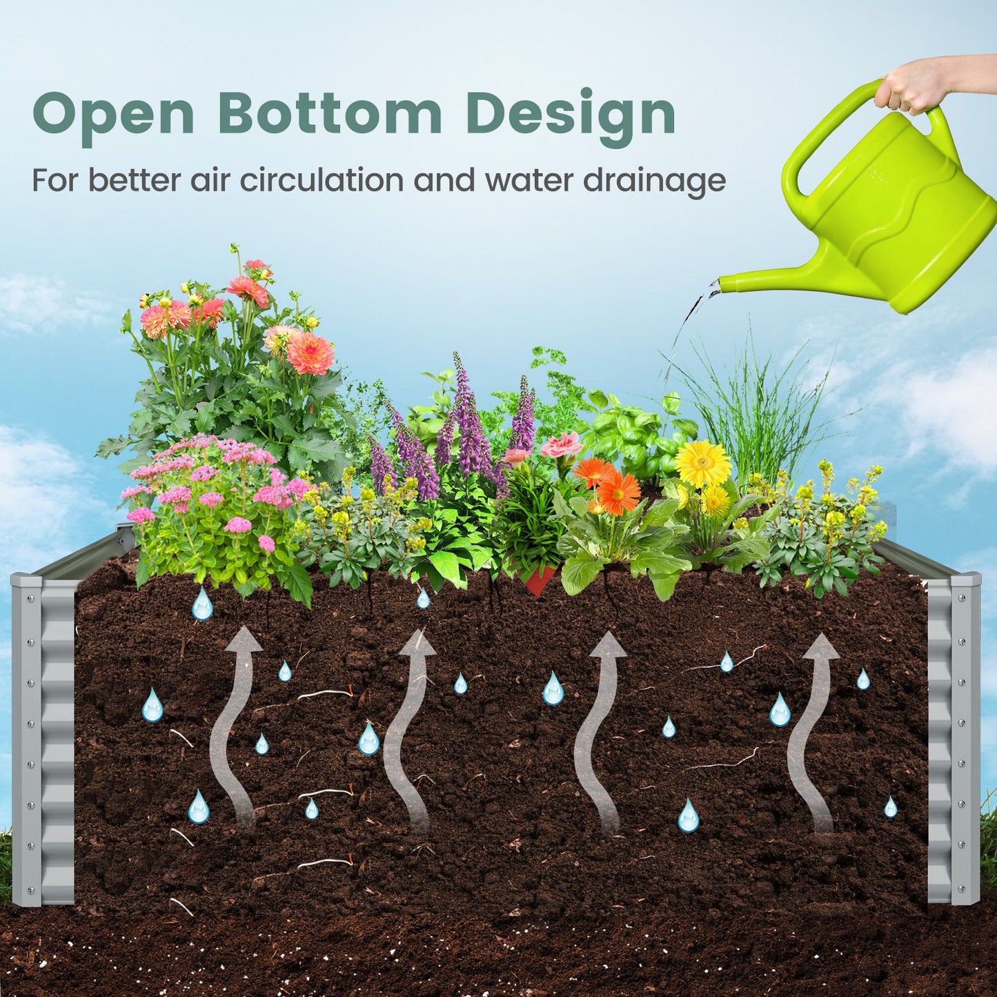 60 Cm Raised Garden Bed Elevated Garden Planter with Open Bottom Design