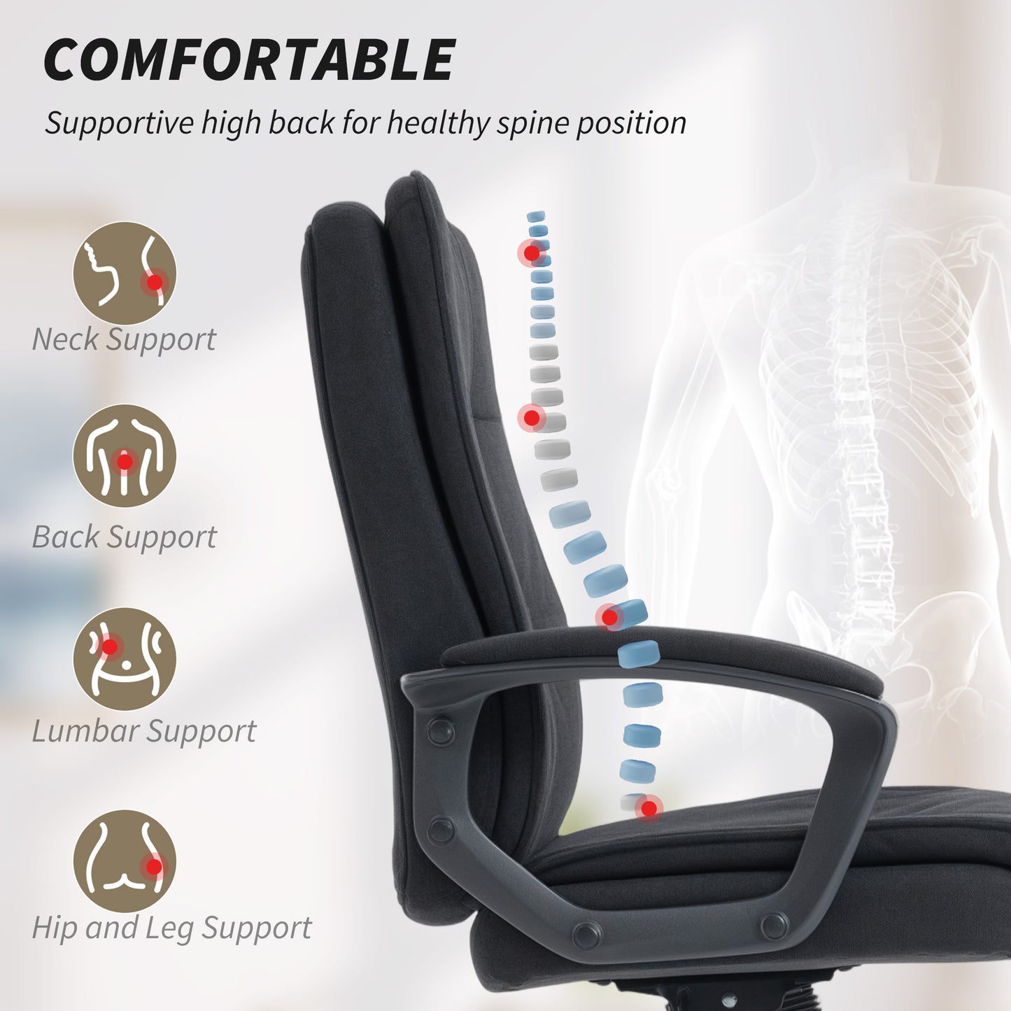 Office Chair with Dual-Layer Padding, Fabric Computer Desk Chair for Home Office