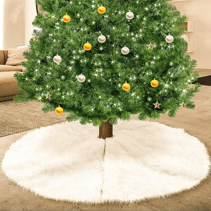 White Christmas Tree Skirt Base Faux Fur Xmas Floor Mat Ornament Decoration
