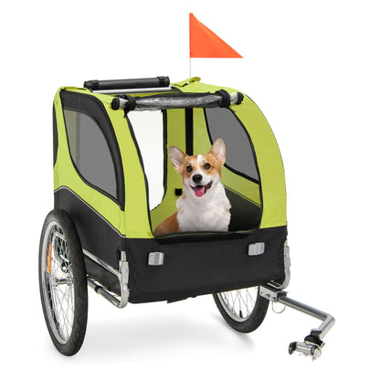 Folding Pet Bike Trailer with 3 Zippered Doors and 8 Reflectors