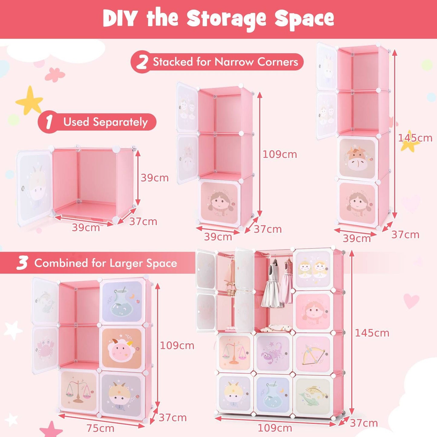 Children 12-Cube Wardrobe Baby Dresser Kids Bedroom Armoire