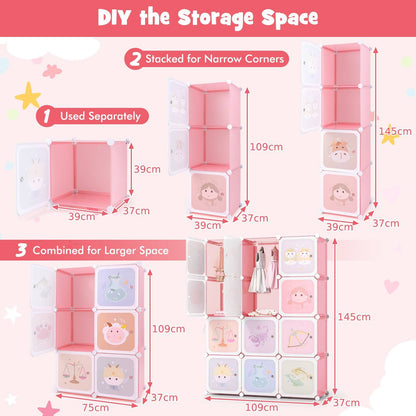 Children 12-Cube Wardrobe Baby Dresser Kids Bedroom Armoire