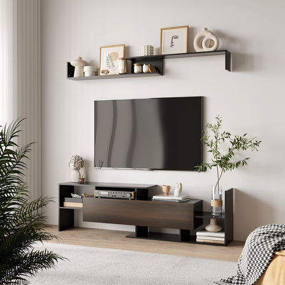 TV Cabinet W/ Wall Shelf and Storage Cabinet for Living Room