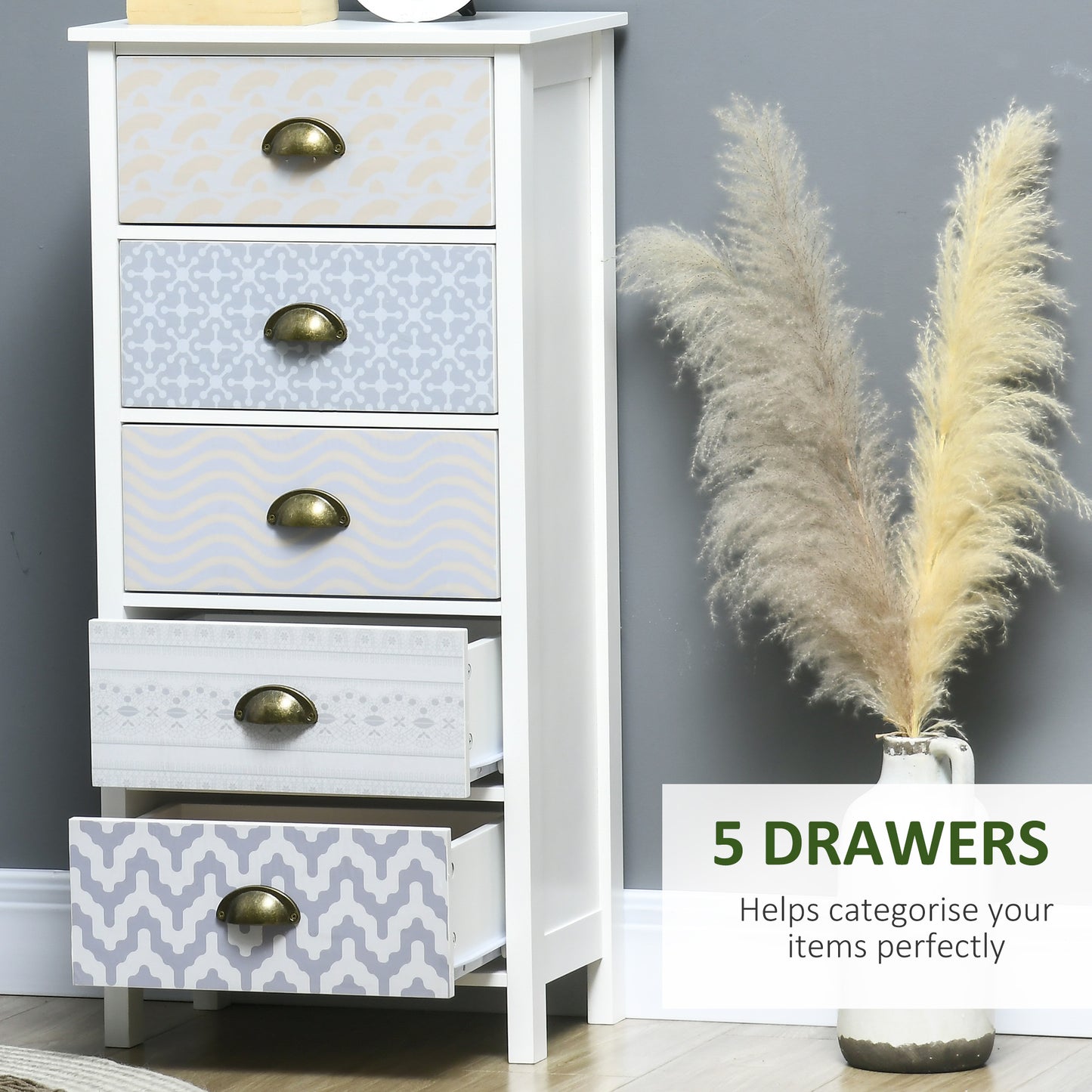 Chest of Drawers 5-Drawer Dresser Storage Cabinet W/ Handle Bedroom Living Room