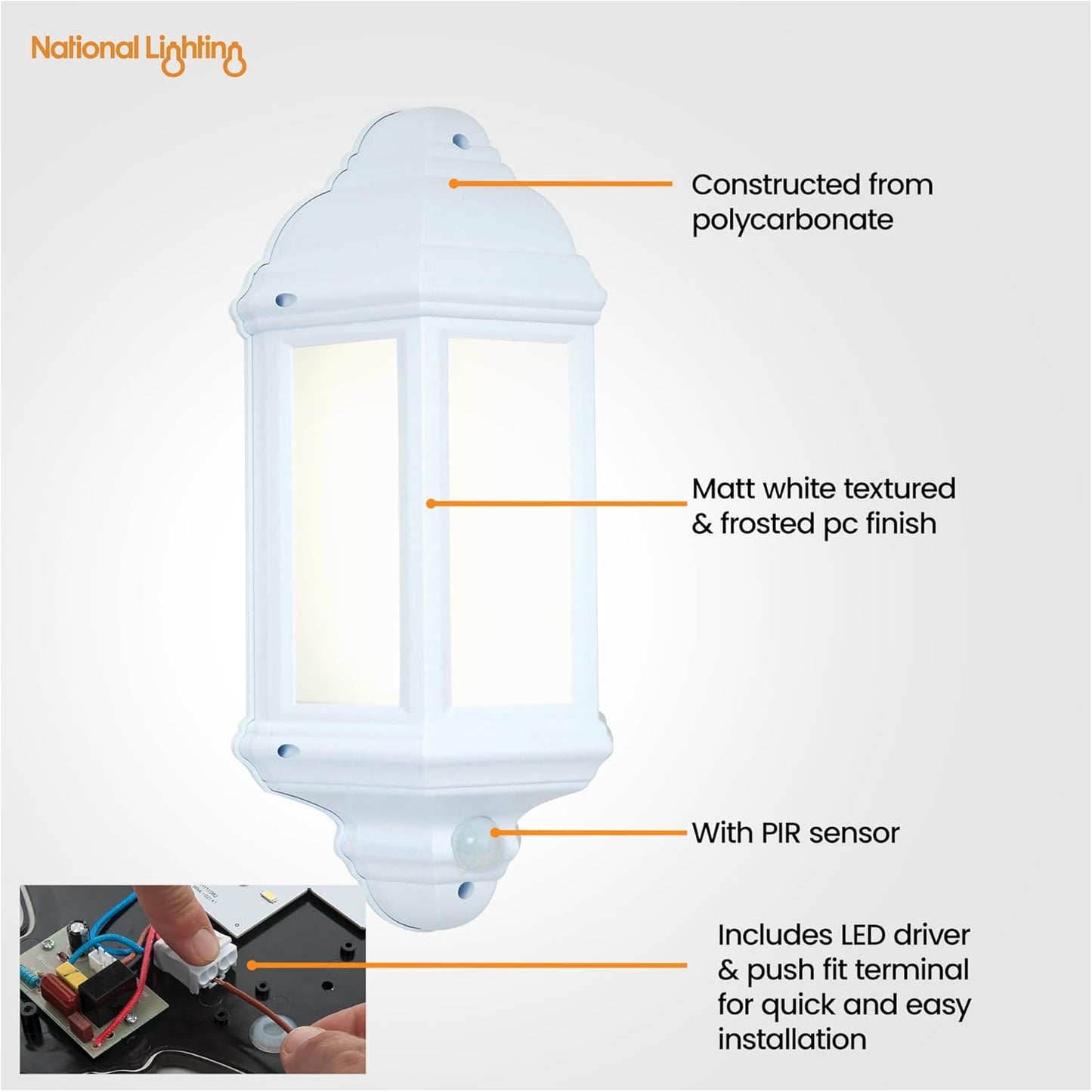 National Lighting HALBURY LED Outdoor 7W Outdoor Garden LED White Half Wall Lant