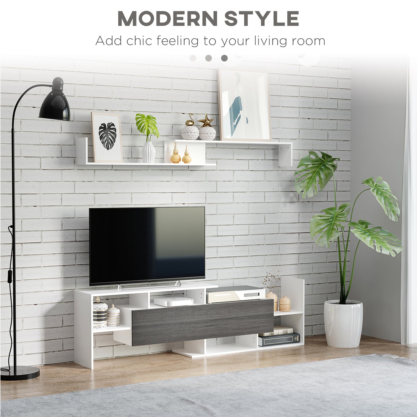 TV Cabinet W/ Wall Shelf and Storage Cabinet for Living Room