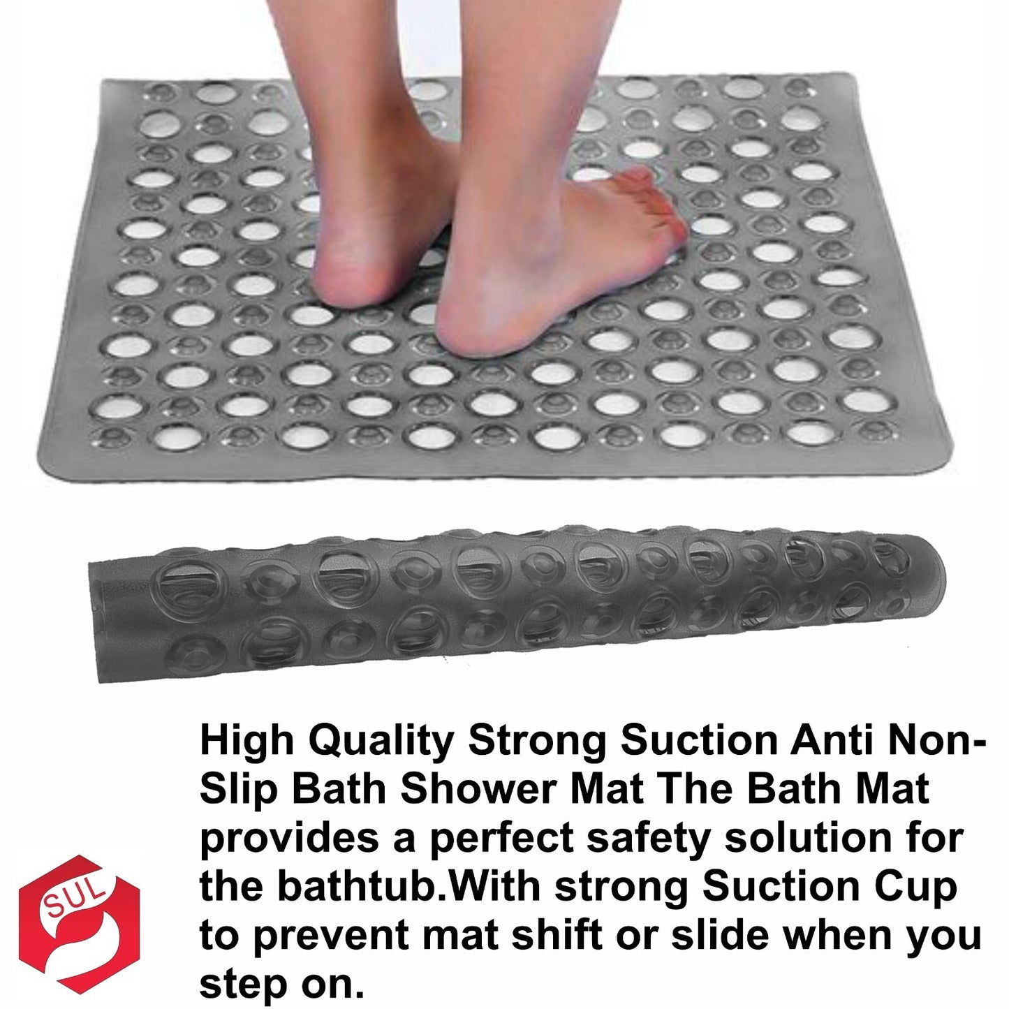 Bath Shower Mat Non Slip PVC Bathroom Rubber anti Slip Suction Square 43 X 43 Cm