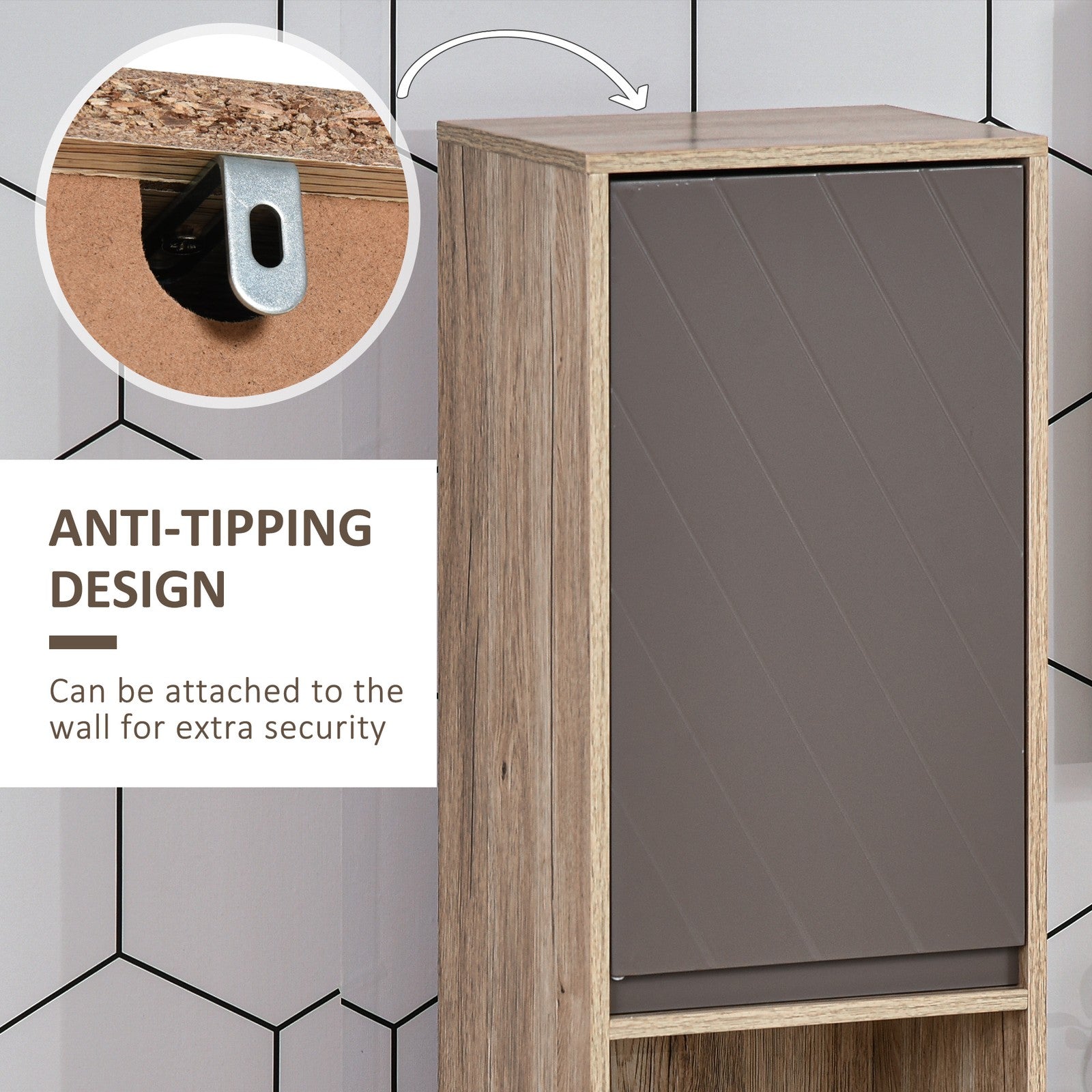 170Cm Freestanding Bathroom Storage Cabinet with Adjustable Shelves, Oak