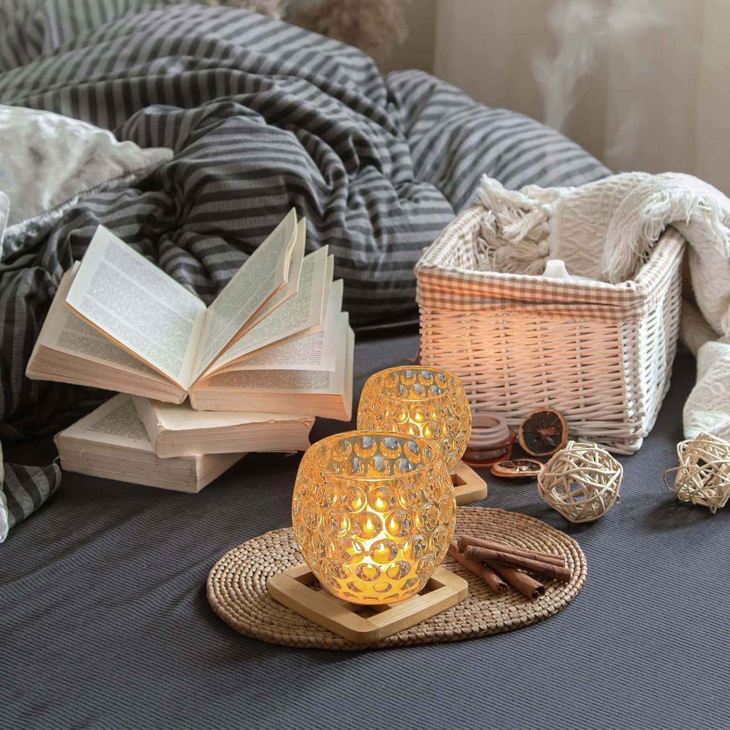 HIYAA LED Flameless Candles, 6 Pack round Crystal Battery Operated Candles Flick