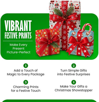 4 X 7M Cute Christmas Wrapping Paper Roll Perfect for Xmas Festive Decoration