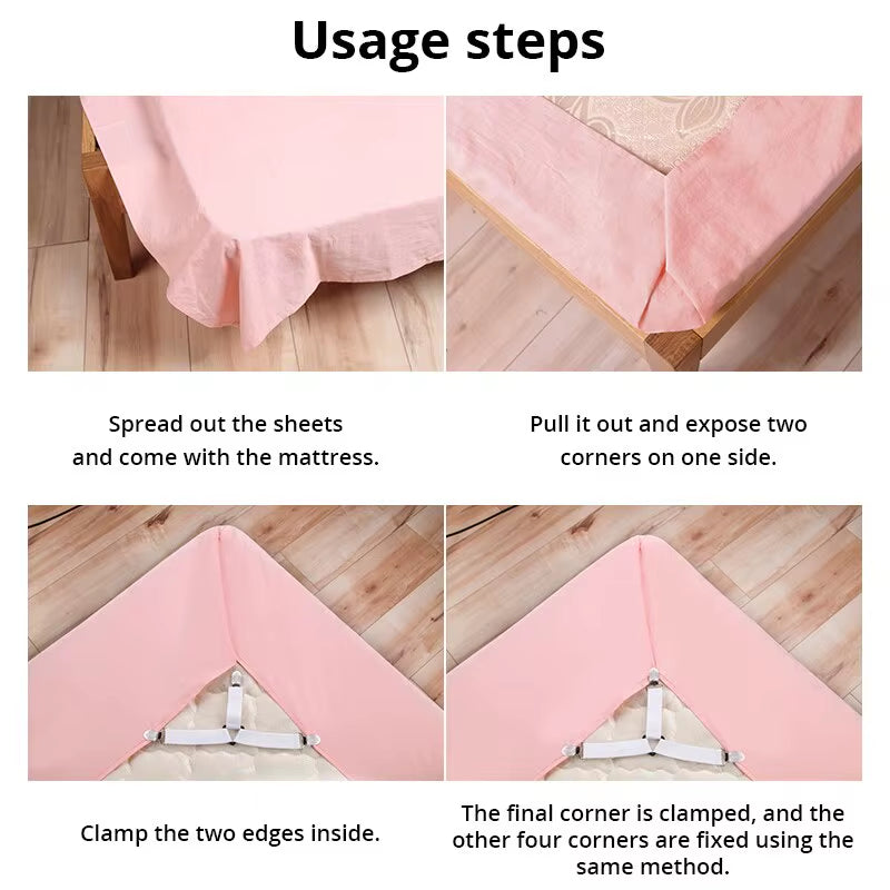 4Pcs/Lot Bed Sheet Fasteners Holder Gadgets for Bed Sheet Organizer Mattress Cover Clip for Home Elastic Straps Adjustable Clips