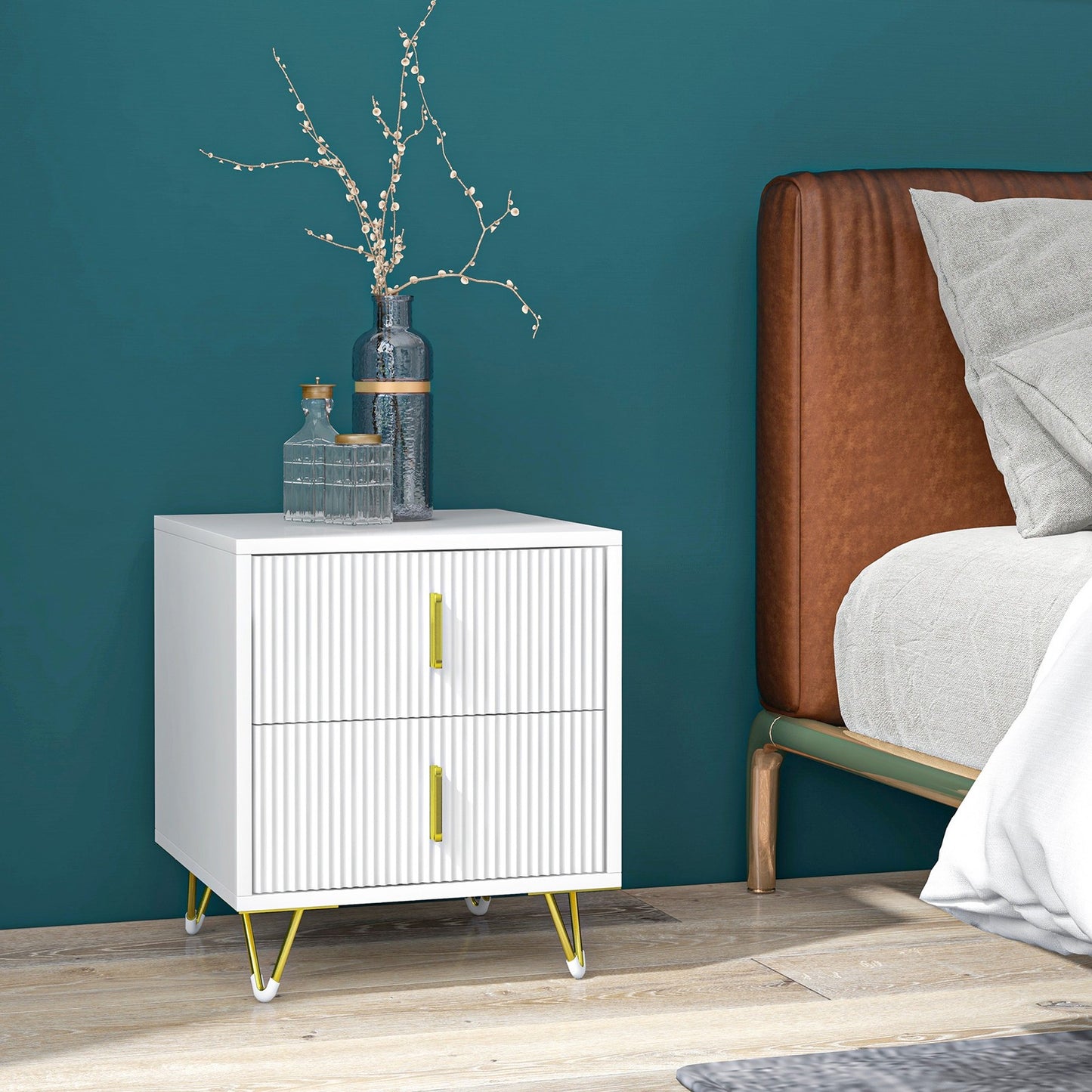 Small Chest of Drawers, 2-Drawer Dresser with Handles Living Room White