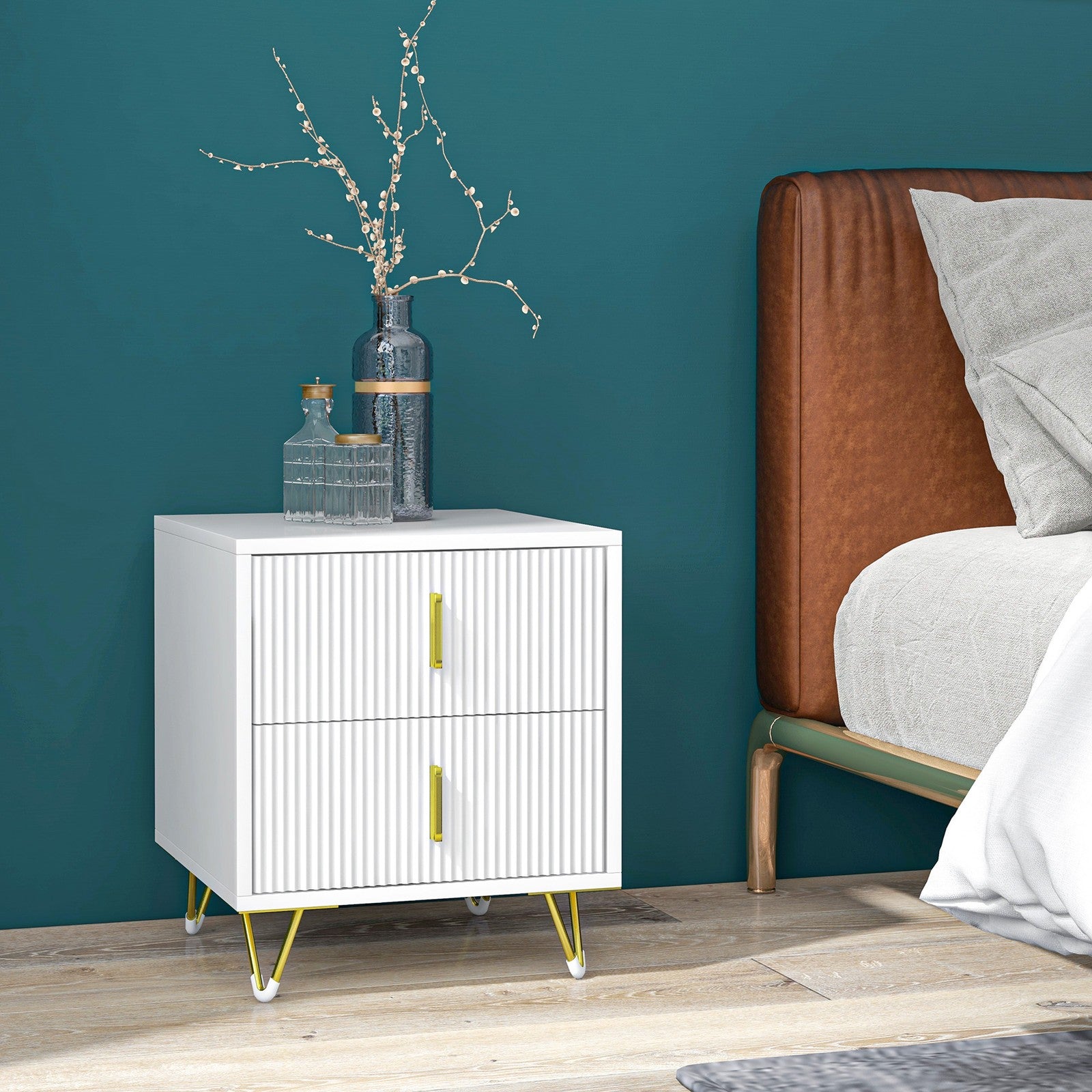Small Chest of Drawers, 2-Drawer Dresser with Handles Living Room White