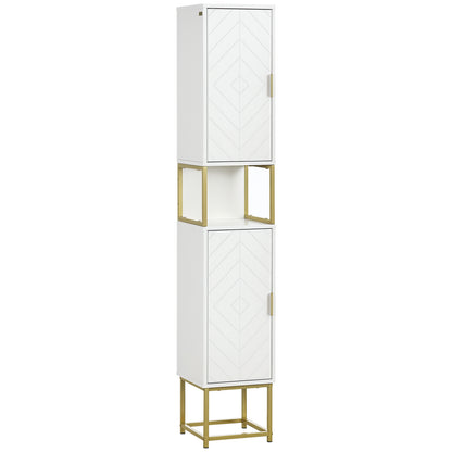 Narrow Bathroom Storage Cabinet with Open Shelf, Adjustable Shelf, 2 Cupboards