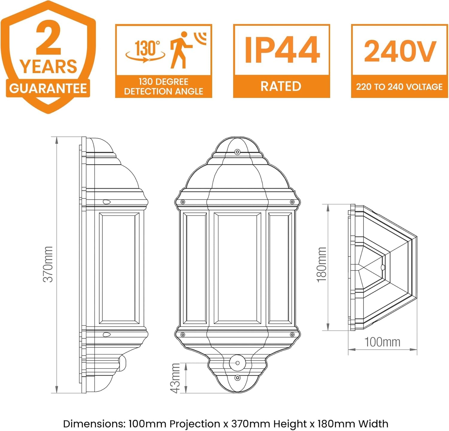 National Lighting HALBURY LED Outdoor 7W Outdoor Garden LED White Half Wall Lant