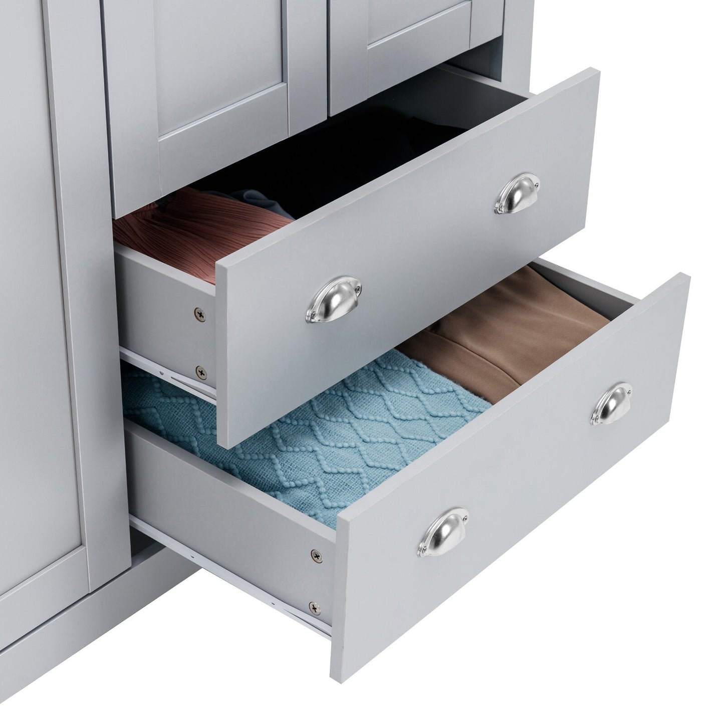 3 Door 2 Drawers Wardrobe with Shelves Storage & Hanging Rail Bedroom Furniture