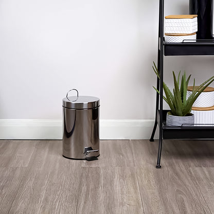 STAINLESS STEEL SILVER KITCHEN BATHROOM TOILET RUBBISH PEDAL BIN 3 5 12 20 & 30L