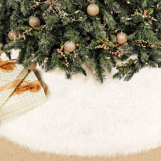 White Christmas Tree Skirt Base Faux Fur Xmas Floor Mat Ornament Decoration