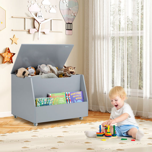 Mobile Toy Storage Organizer with Bookshelf and Wheels for Playroom Bedroom