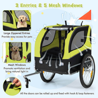 Folding Pet Bike Trailer with 3 Zippered Doors and 8 Reflectors
