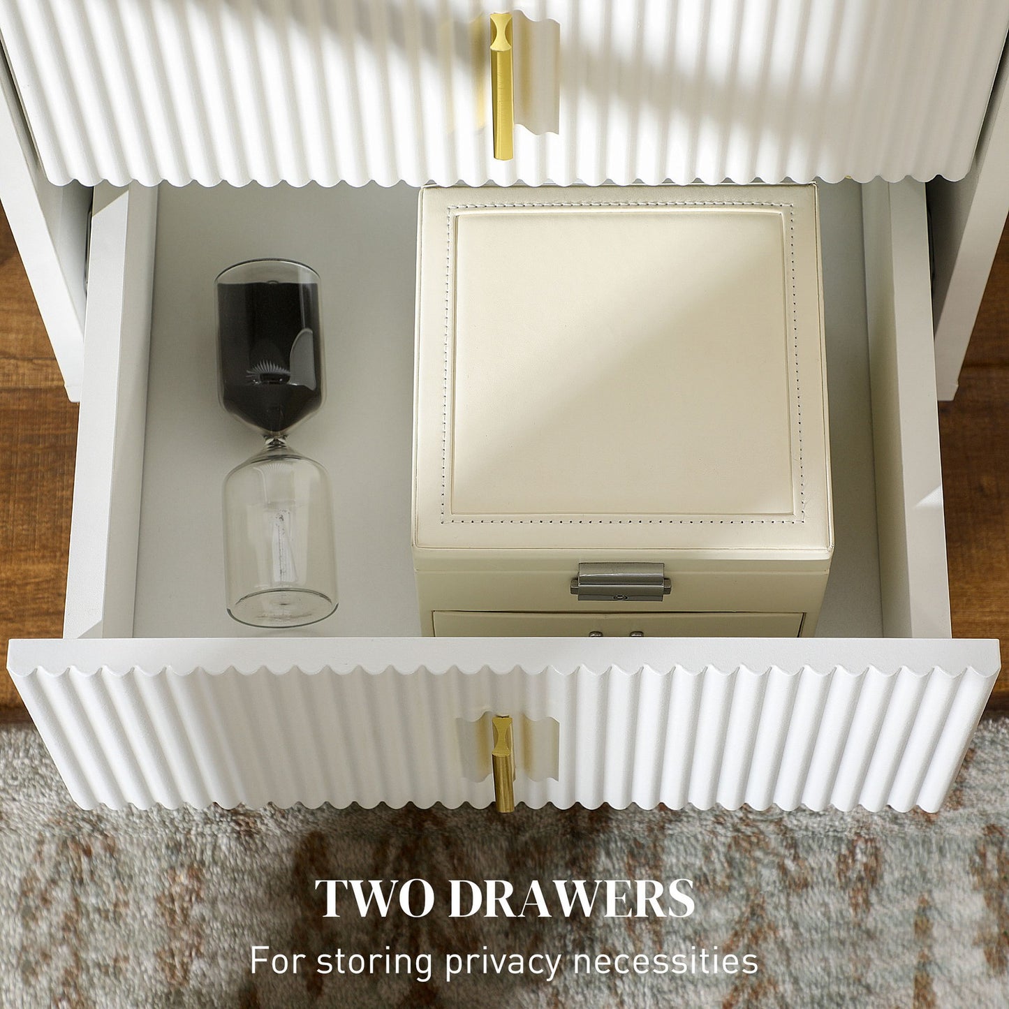 Small Chest of Drawers, 2-Drawer Dresser with Handles Living Room White
