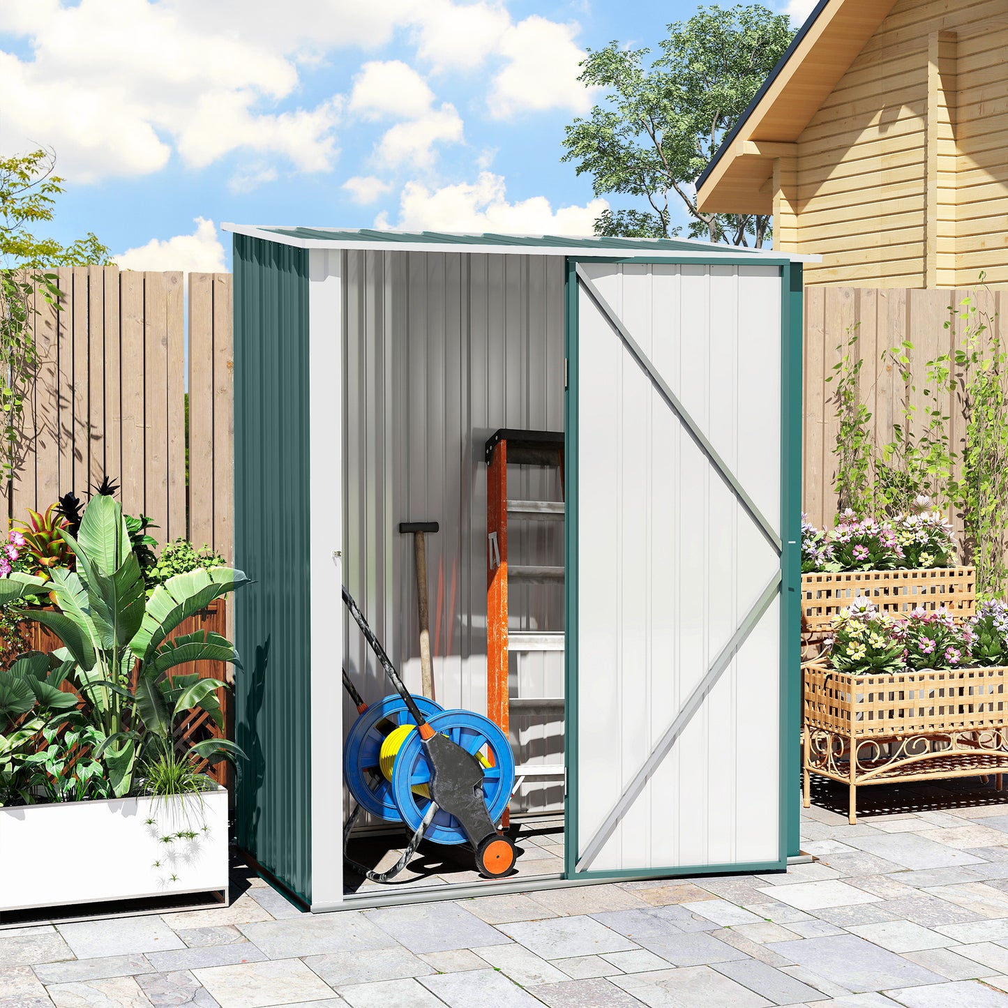 Outdoor Storage Shed Steel Garden Shed W/ Lockable Door for Garden