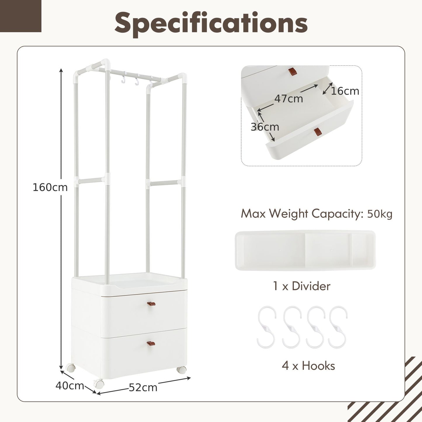 Freestanding Heavy-Duty Clothing Stand Dresser with Hanging Rod and Storage Shelves