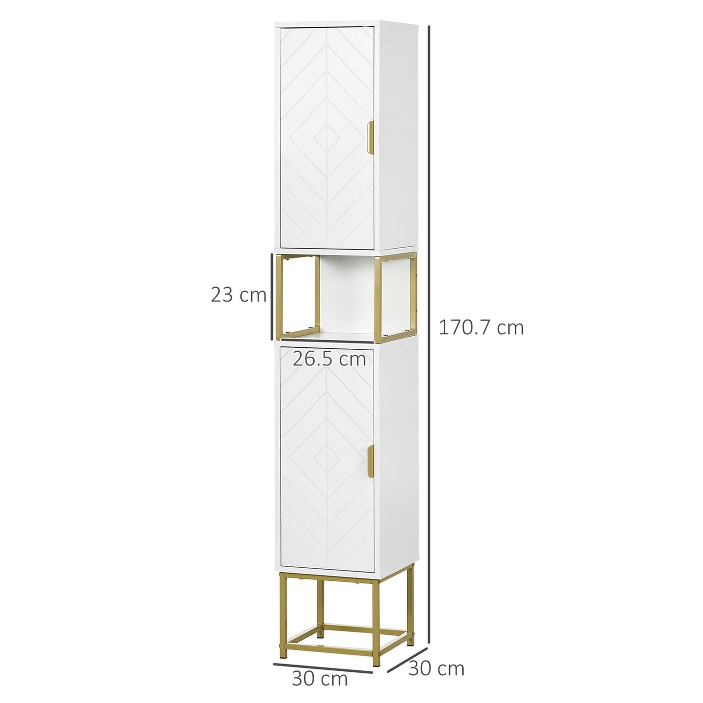 Narrow Bathroom Storage Cabinet with Open Shelf, Adjustable Shelf, 2 Cupboards