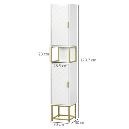 Narrow Bathroom Storage Cabinet with Open Shelf, Adjustable Shelf, 2 Cupboards