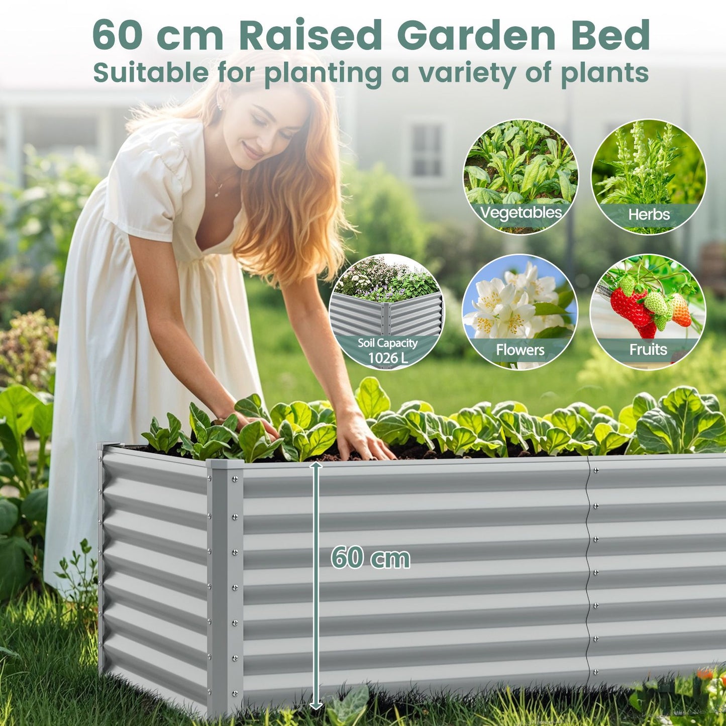 60 Cm Raised Garden Bed Elevated Garden Planter with Open Bottom Design