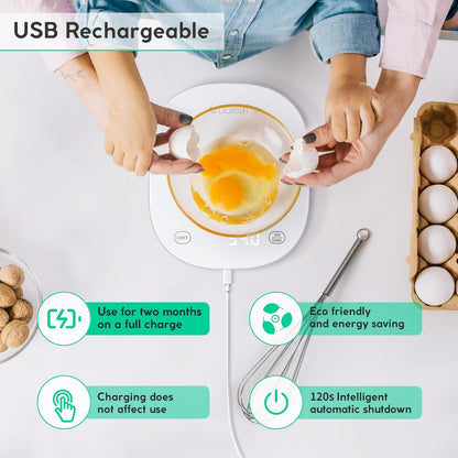 Digital Kitchen Scales, Weighing Scales Kitchen, Scales Kitchen with Nutrition Calculator, Smart Kitchen Scales with Tare Function, USB Rechargeable, 10Kg/22Lb, White