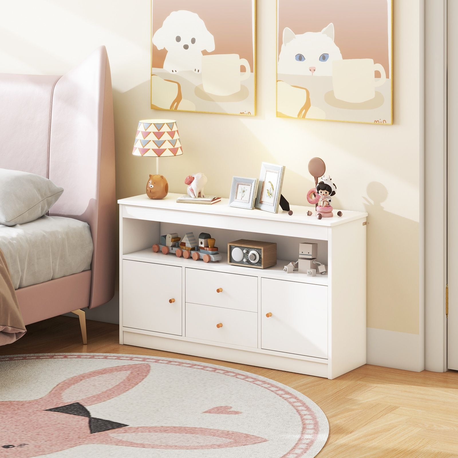 Wooden Kids Toy Children Bookshelf Storage Chest with Open Shelf