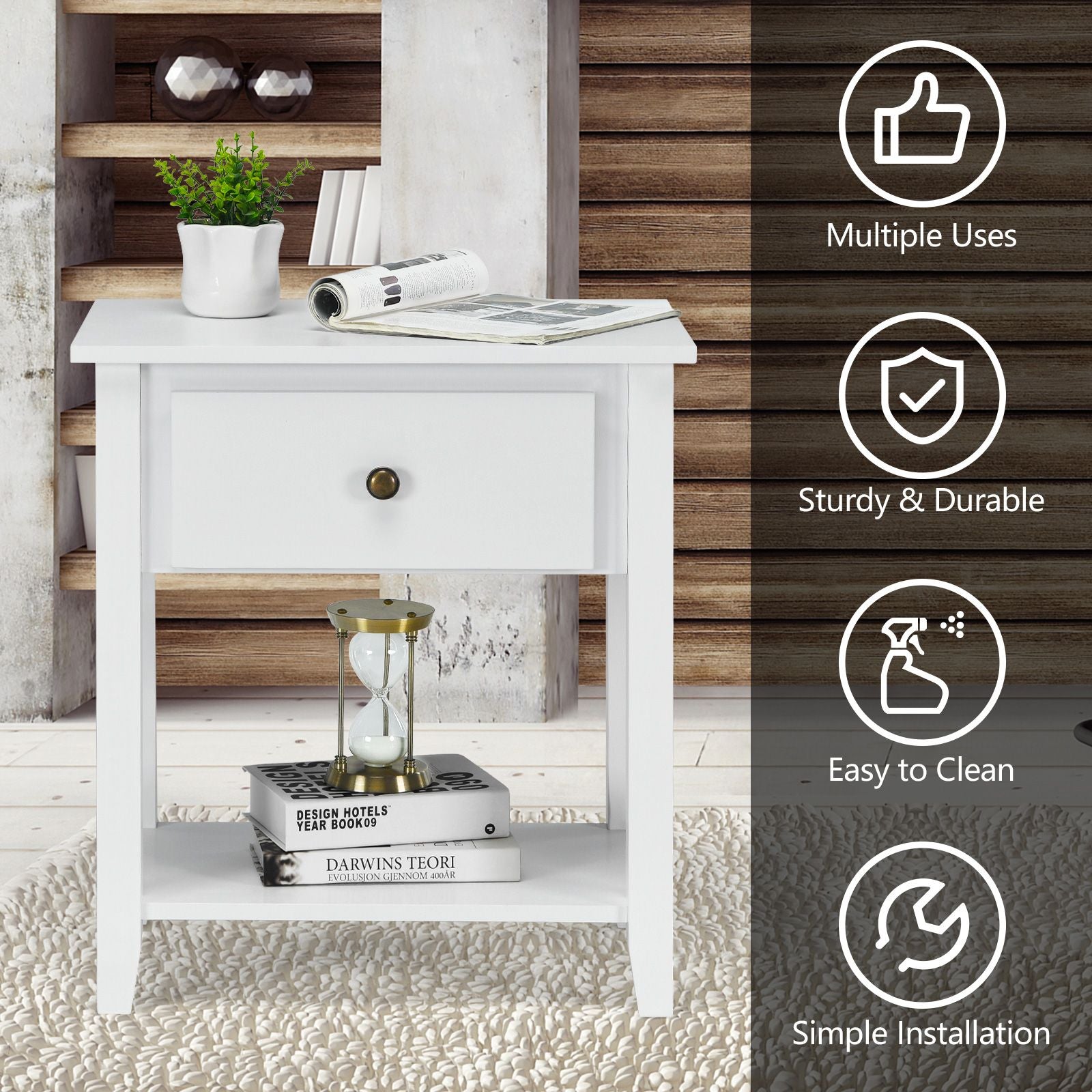 Accent Table Narrow Side End Table with 1 Drawer and Open Storage Shelf