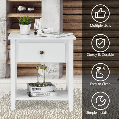 Accent Table Narrow Side End Table with 1 Drawer and Open Storage Shelf