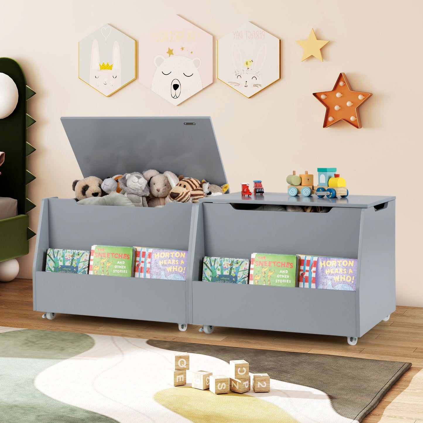 Mobile Toy Storage Organizer with Bookshelf and Wheels for Playroom Bedroom
