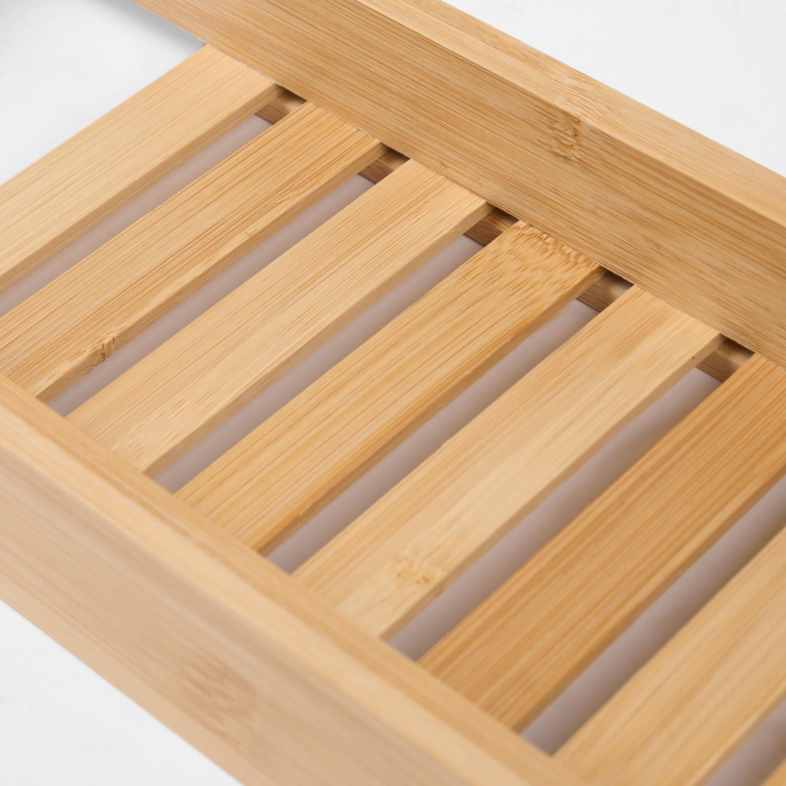 OHS Bamboo Bath Tub Rack Storage Bathroom Caddy Shelf Tray Soap Holder Tidy Unit