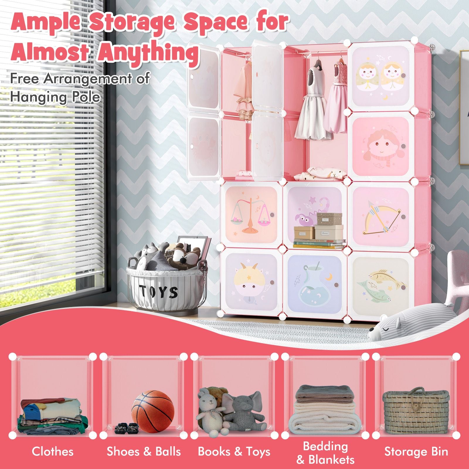 Children 12-Cube Wardrobe Baby Dresser Kids Bedroom Armoire