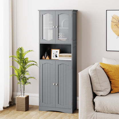 Tempered Glass Door Pantry Cabinet with 3-Position Adjustable Shelves