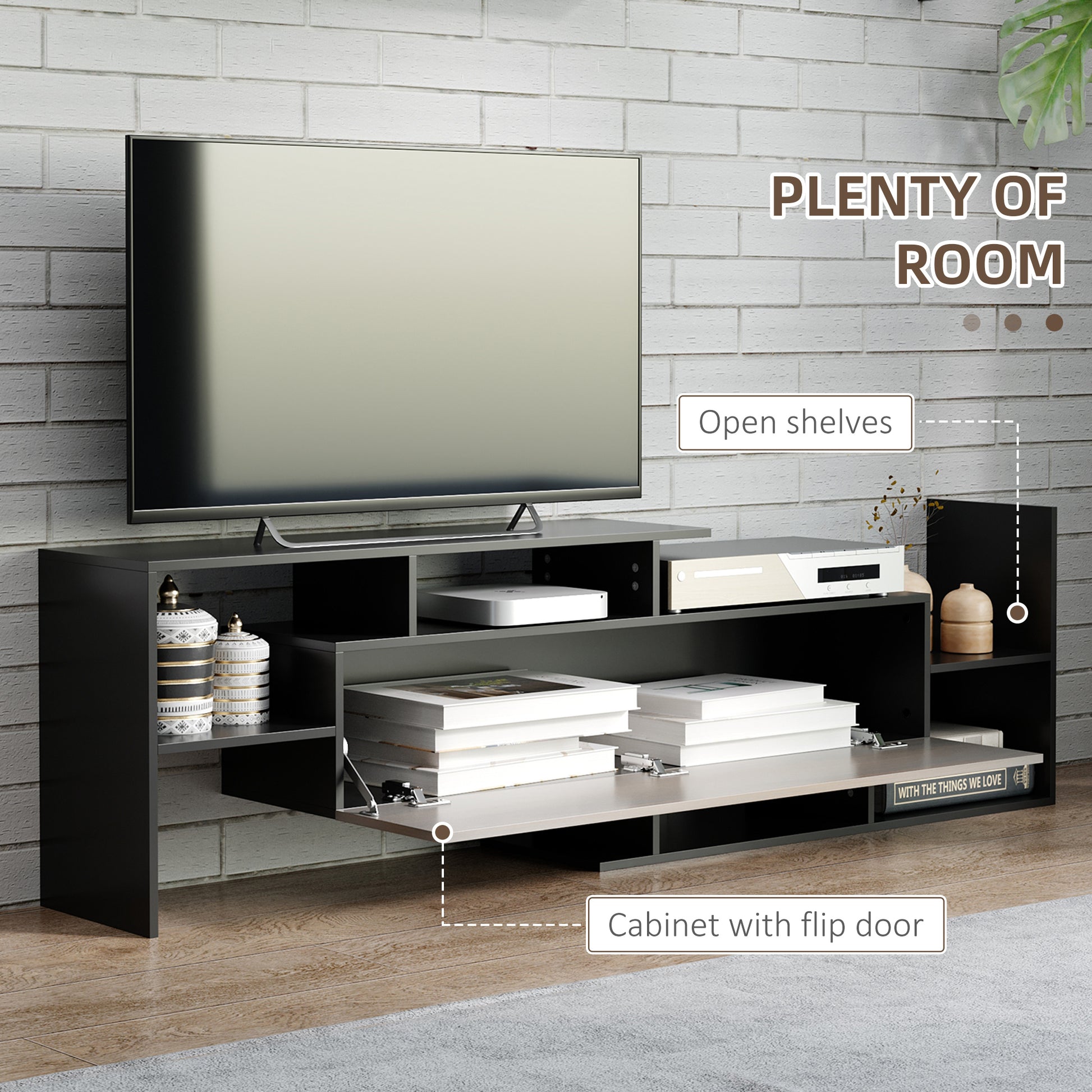 TV Cabinet W/ Wall Shelf and Storage Cabinet for Living Room
