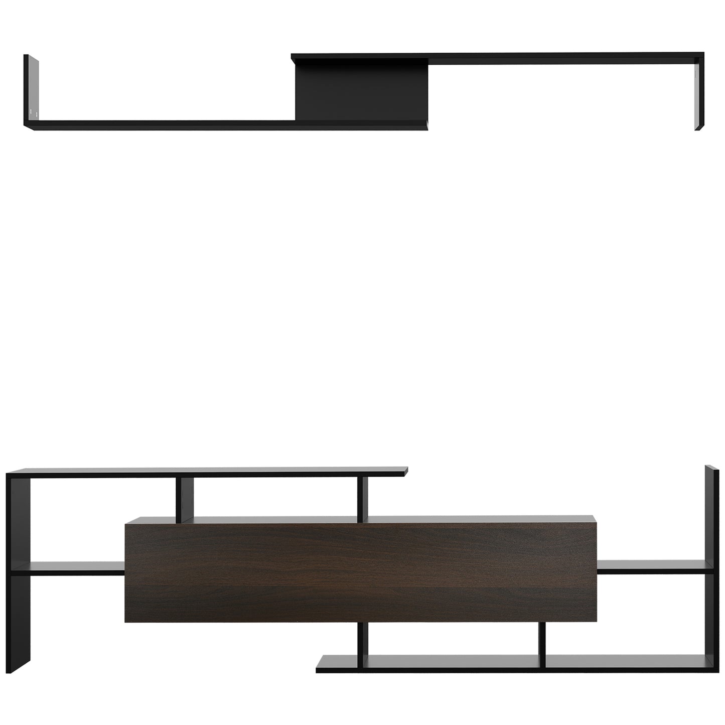 TV Cabinet W/ Wall Shelf and Storage Cabinet for Living Room